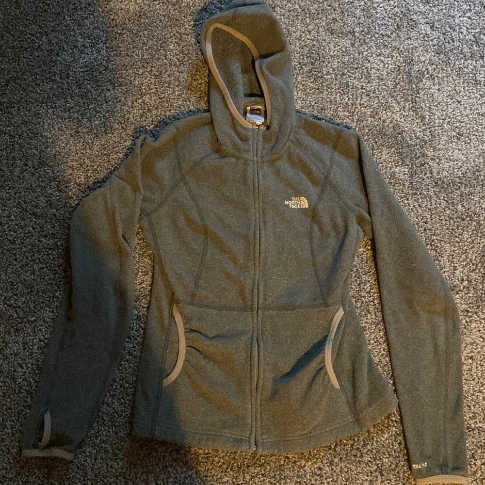 NORTHFACE Women’s lightweight fleece hoodie Size XS Heather grey Thumb holes